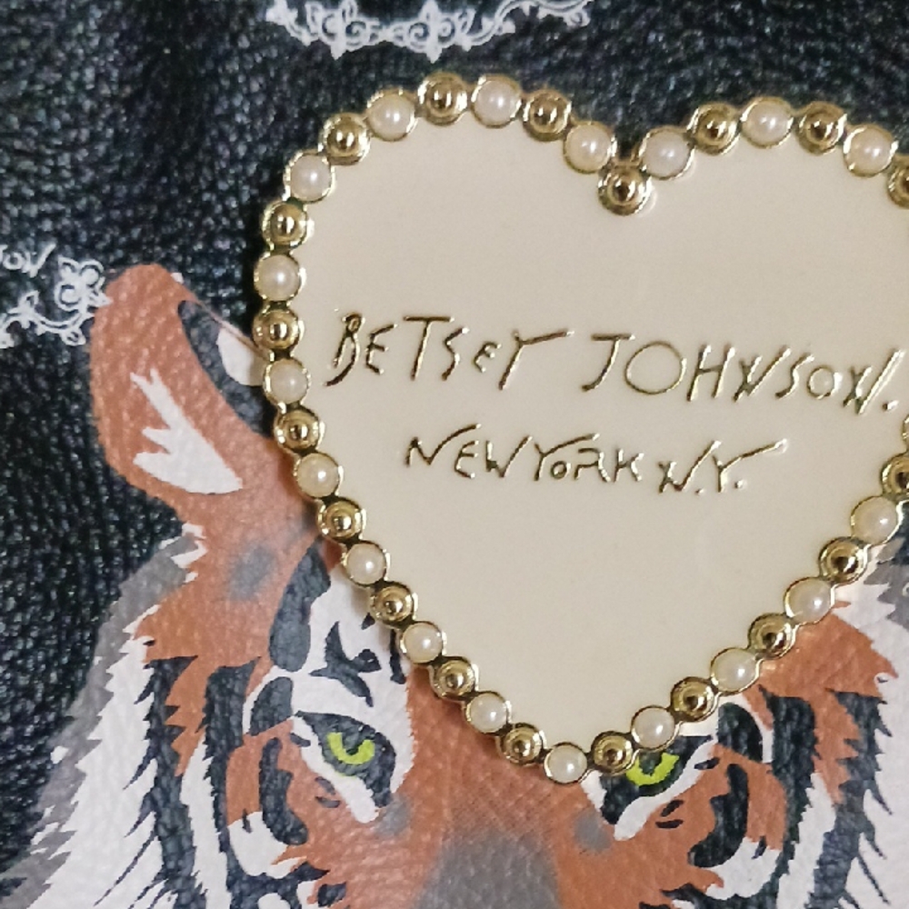 Betsey Johnson Black Tiger Print Faux Leather Backpack with Pom Pom - Picture 4 of 9